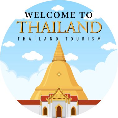 Tayland gezisi ve manzara tapınağı ikonu çizimi