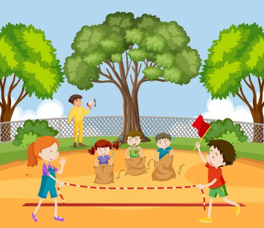 Fiziksel aktivite illüstrasyonu yapan çocuklar