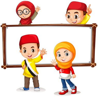 Pano şablonu mutlu çocuklar çizim ile