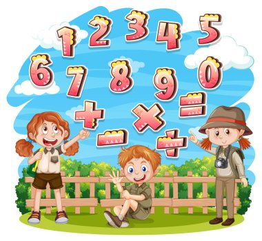 0 'dan 9' a kadar sayma ve matematik sembolleri resimleme