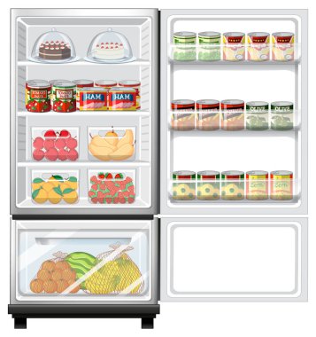 Bol yiyecek resimli buzdolabı.