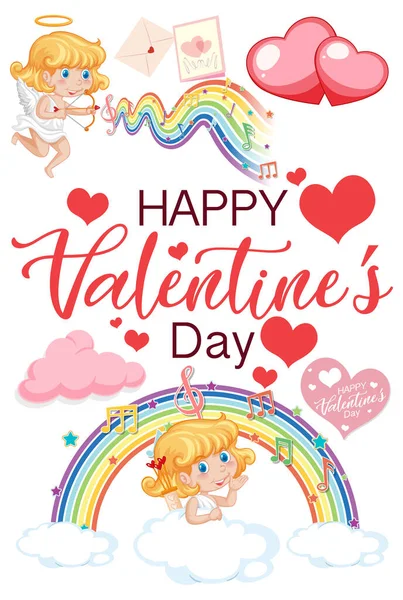 Valentijn Thema Met Cupido Regenboog Illustratie — Stockvector