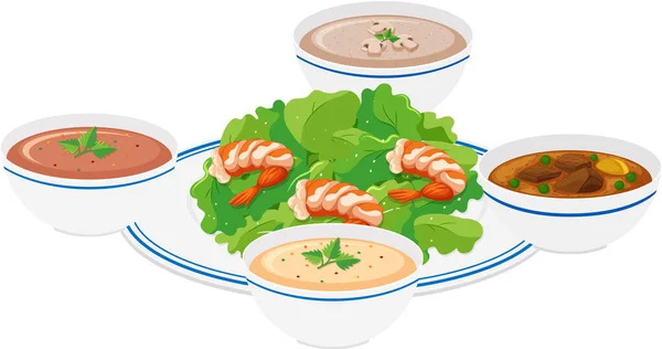 Conceito Comida Saudável Com Ilustração Salada Camarão — Vetor de Stock