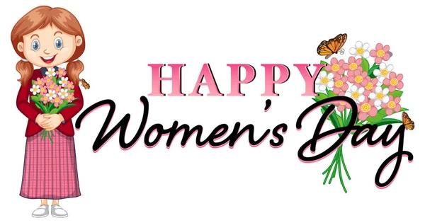 Projeto Cartaz Dia Mulheres Felizes Com Menina Flores Ilustração — Vetor de Stock