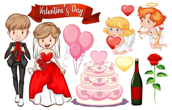 Valentine Θέμα Την Απεικόνιση Cupid Και Κέικ — Διανυσματικό Αρχείο