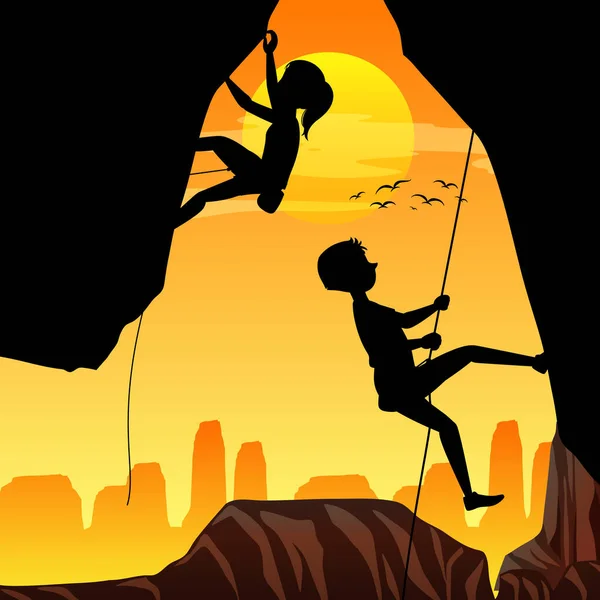 Silhouette Klettern Hintergrund Illustration — Stockvektor