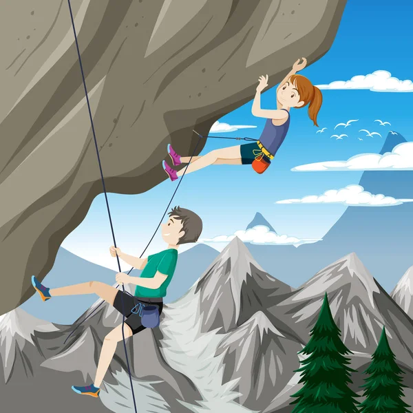 Скельний Альпініст Скелі Ілюстрація Сцени Відкритому Повітрі — стоковий вектор