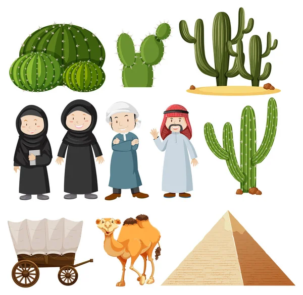 Illustrazione Popoli Arabi Piante Cactus — Vettoriale Stock