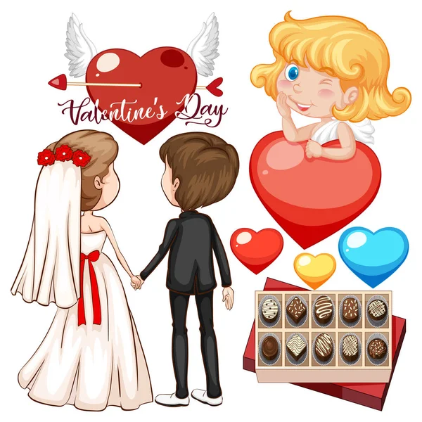 Valentinstag Thema Mit Hochzeitspaar Illustration — Stockvektor