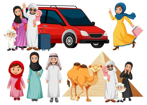 Arabic People Car Illustration — Stock Vector