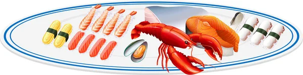 Seafood Sushi Plate Illustration — ストックベクタ