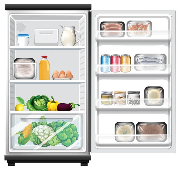 食べ物のイラストがたくさん冷蔵庫 — ストックベクタ