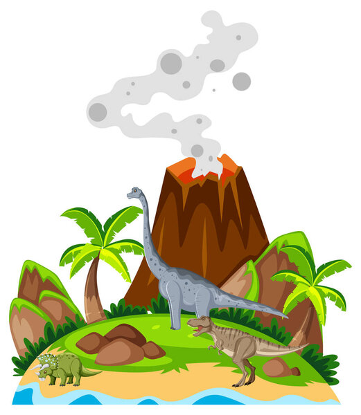 Scene with dinosaurs brachiosaurus on island illustration