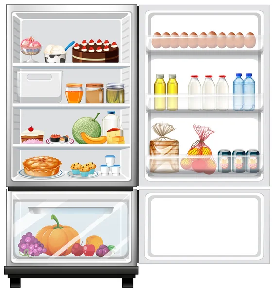 Холодильник Большим Количеством Пищевых Иллюстраций — стоковый вектор
