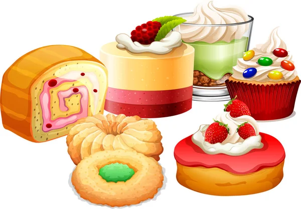 Dessert Boulangerie Sucrée Sur Fond Blanc Illustration — Image vectorielle
