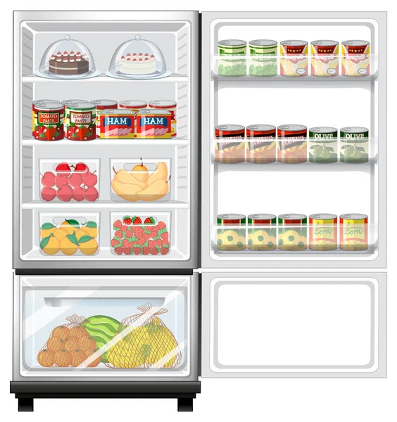 Refrigerator Lots Food Illustration — Stock Vector