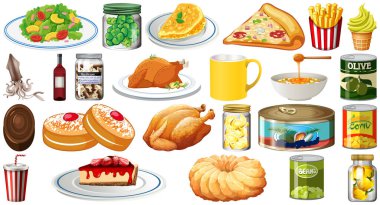Farklı gıdalar resimde kümesi