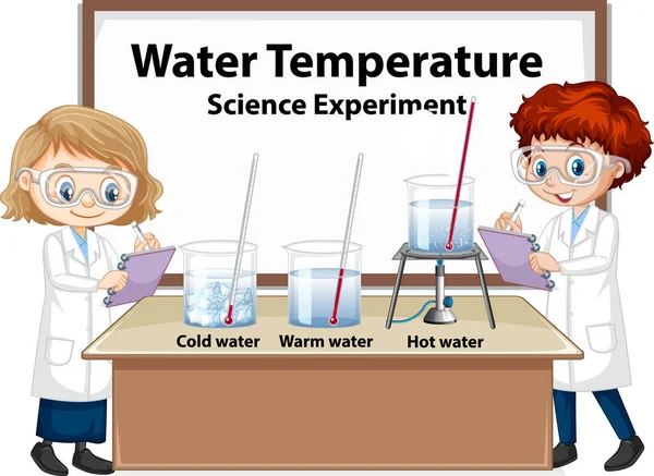 Дети Учёные Объясняют Иллюстрацию Эксперимента Температурой Воды — стоковый вектор