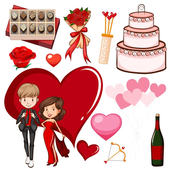 Valentijn Thema Met Liefhebbers Taart Illustratie — Stockvector