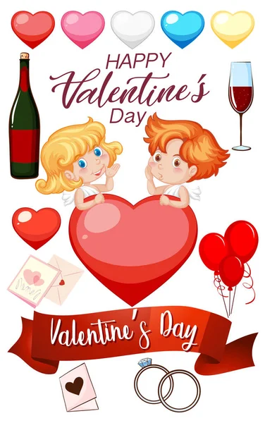 Tema San Valentín Con Ilustración Cupido Gran Corazón — Vector de stock