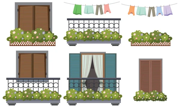 一套不同的栏杆阳台插图 — 图库矢量图片