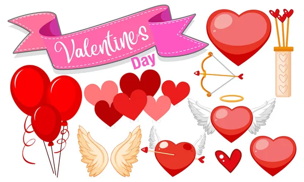 Tema San Valentín Con Ilustración Corazones Alas — Vector de stock