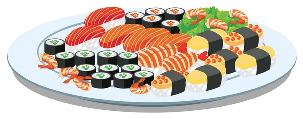 Comida Japonesa Com Sushi Prato Ilustração — Vetor de Stock
