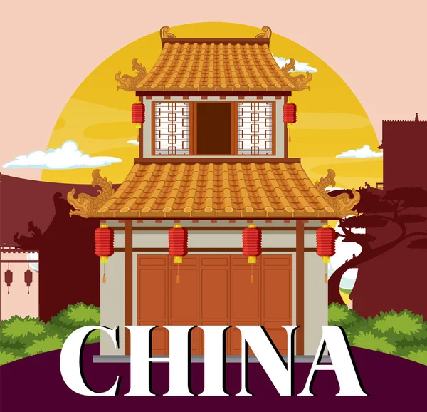 Çin geleneksel ev yapımı arka plan çizimi