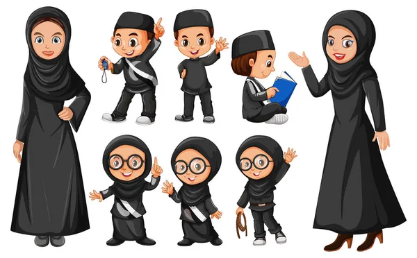 Arabic People Black Costume Illustration — Stock Vector