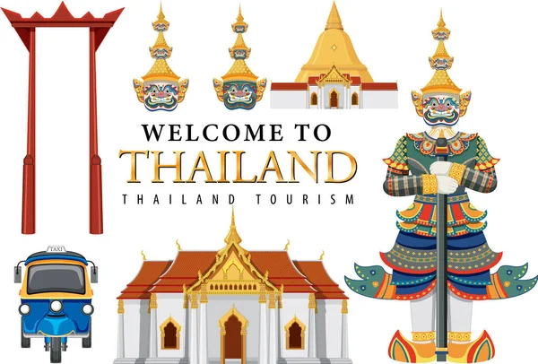 Thaïlande Attraction Touristique Emblématique Illustration Fond — Image vectorielle