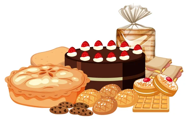 Diferentes Panadería Pastelería Set Ilustración — Vector de stock