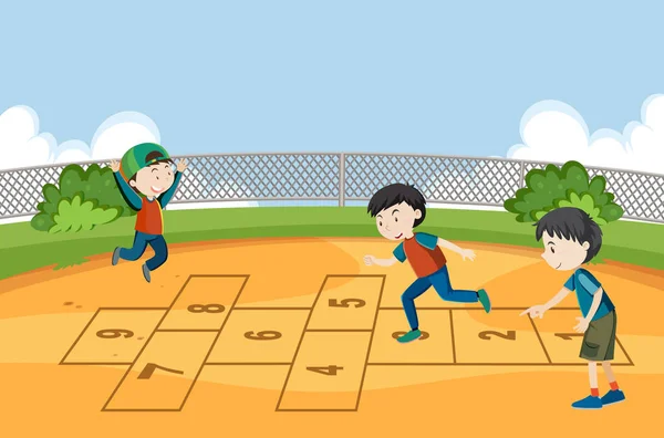 Barn Som Spelar Hopplöst Spel Parken Illustration — Stock vektor