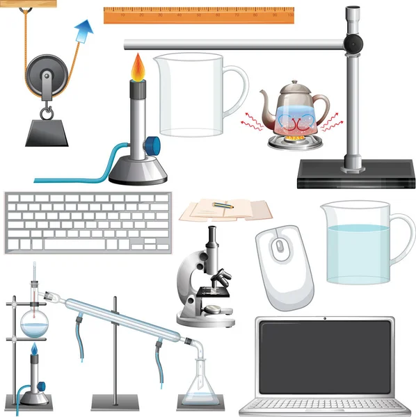 多くのツールを用いた科学実験イラスト — ストックベクタ