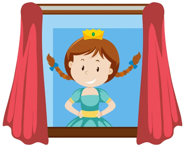 Lycklig Prinsessa Vid Fönstret Illustration — Stock vektor