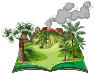 Orman illüstrasyonunda volkanik patlama sahnesi