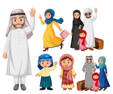Aile çizimi olan Arap insanlar