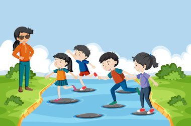 Kırmızı ışık yeşil ışık oyunu oynayan çocuklar