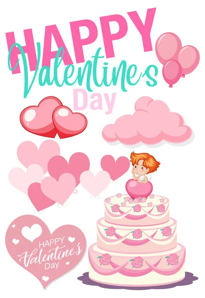 Valentine Theme Cake Hearts Illustration — Stock Vector