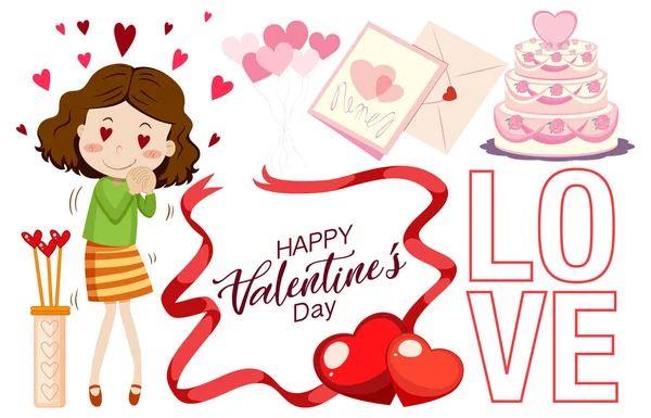 Valentine Theme Girl Hearts Illustration — Stock Vector
