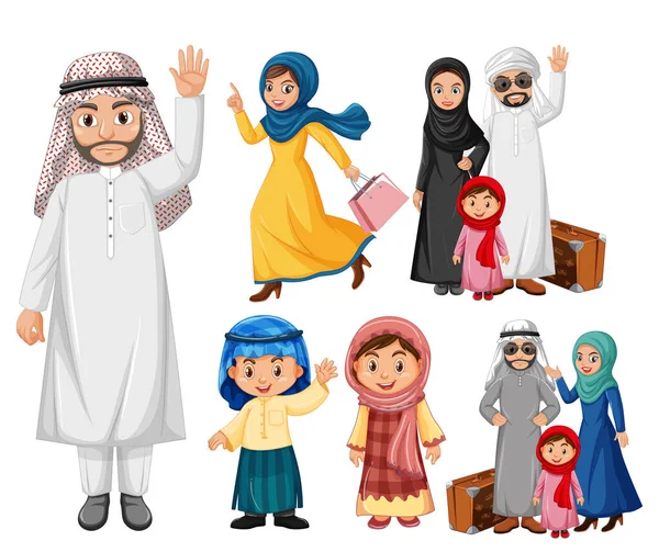 Peuple Arabe Avec Illustration Famille — Image vectorielle