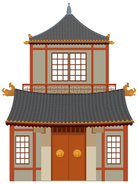 Cina Tradisional Bangunan Pada Ilustrasi Latar Belakang Putih - Stok Vektor