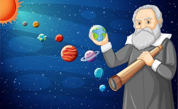 Portré Galileo Galilei Rajzfilm Stílusú Illusztráció — Stock Vector