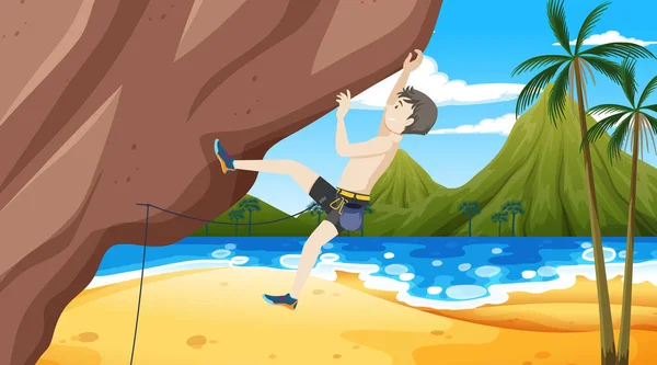 Rock Climbing Cliff Beach Illustration — ストックベクタ