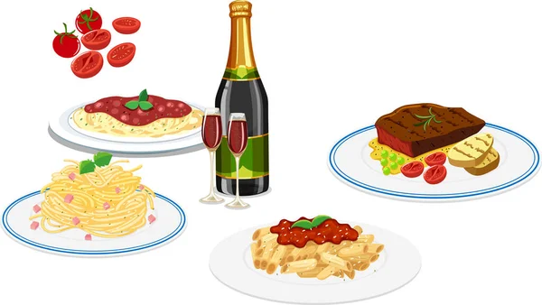 Set Different Foods Beverage Illustration — ストックベクタ