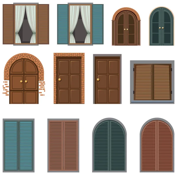 Diferentes Diseños Ventanas Puertas Ilustración — Vector de stock