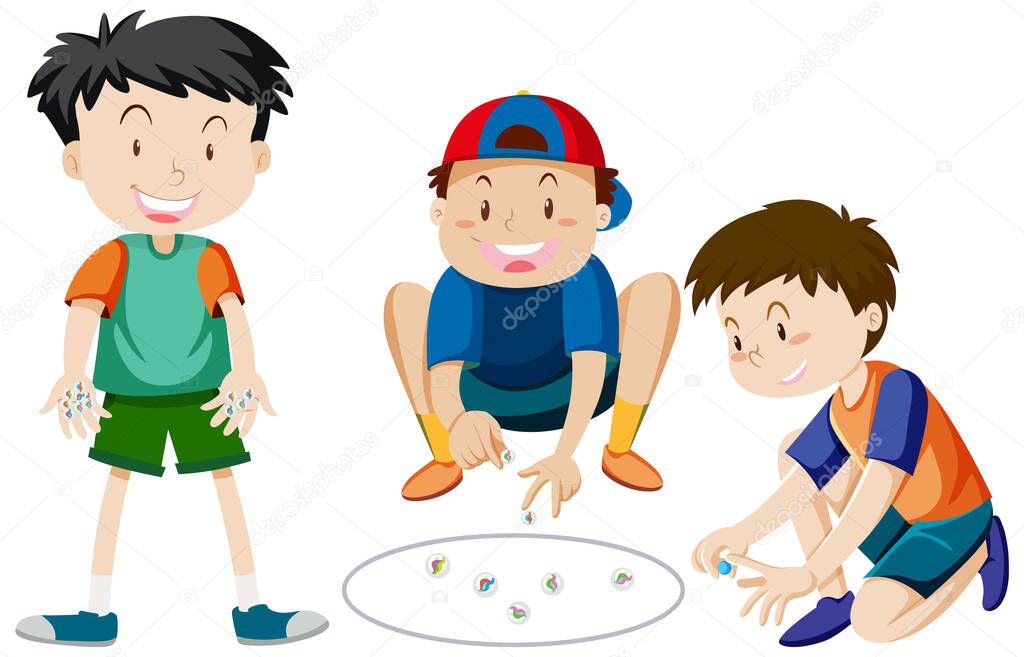 Children playing marbles on white background illustration
