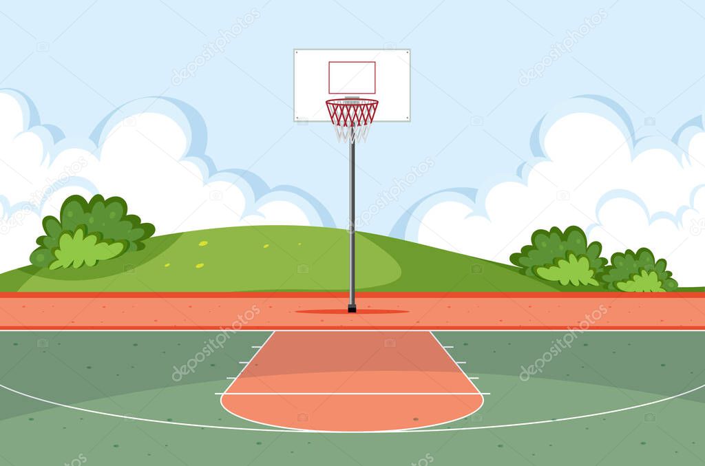 Empty basketball court scene illustration