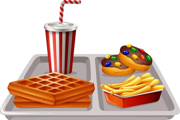 Fast Food Posiłek Zestaw Białym Tle Ilustracji — Wektor stockowy