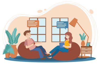 İnsanlar oturma odasında resim çizerek vakit geçiriyorlar.