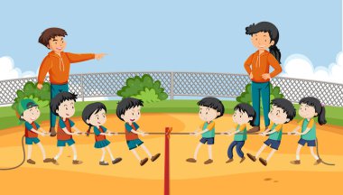 Çocuklar savaş oyunu illüstrasyonu oynuyorlar